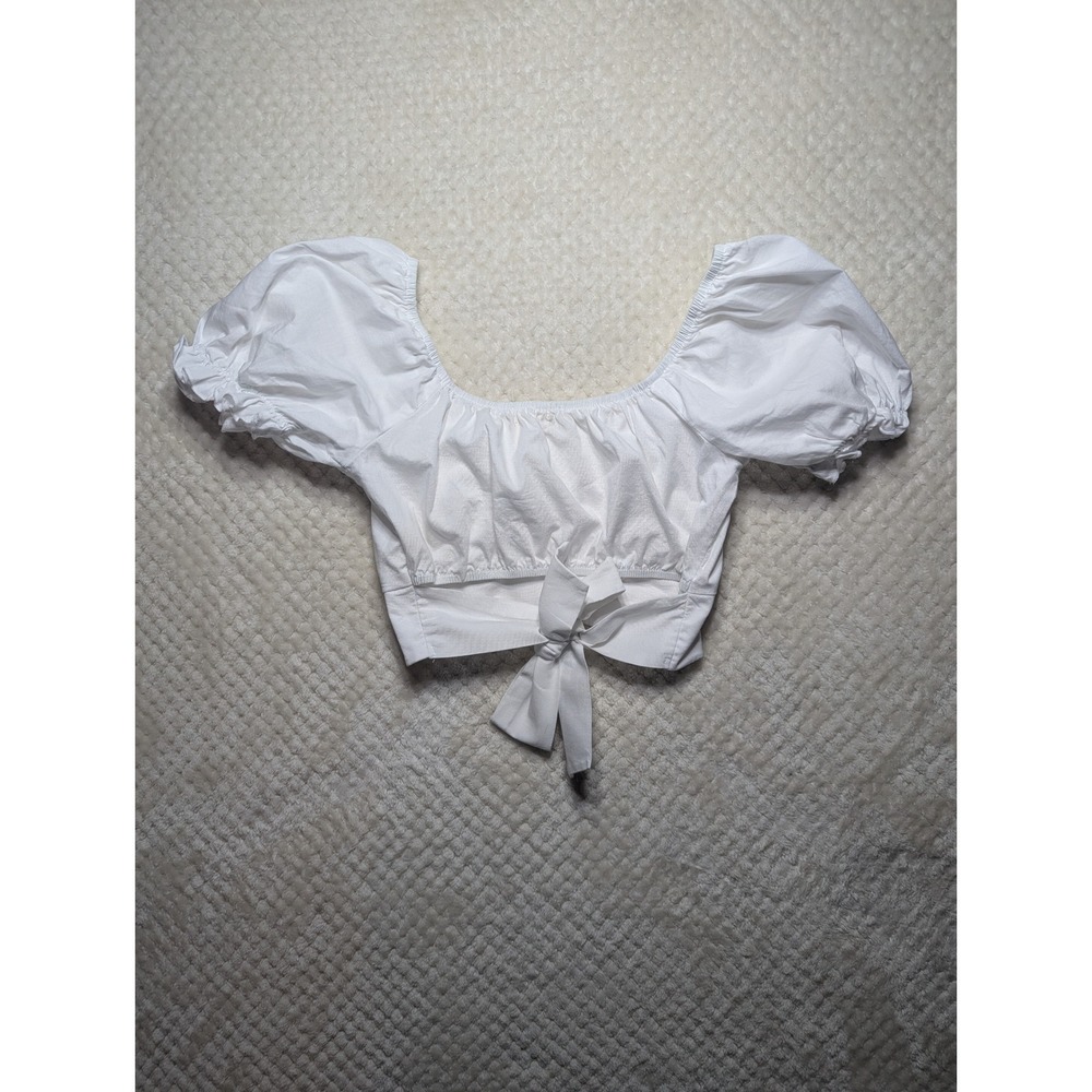 Altar'd State White Puff Sleeve Square Neck Tie Front Crop Top XS Made in USA